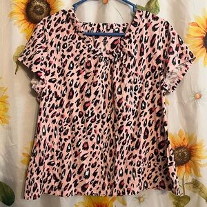 White Stag Pink Leopard Print Pajama Top